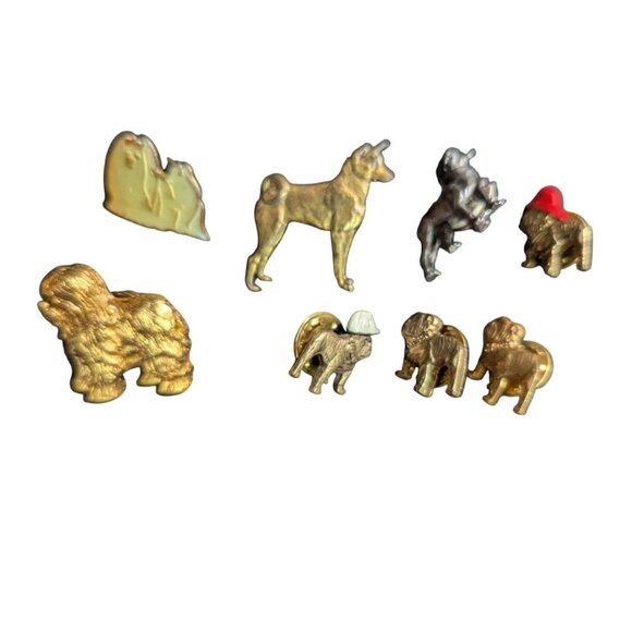 Vintage Dog Lapel Pin Set Metal Collectibles Bulldog Shih Tzu Shepherd Designs - Picture 1 of 6